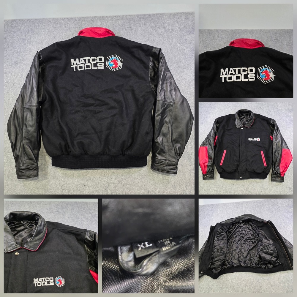 Matco Tools‎ Jacket Mens XL Black Wool Leather Varsity Bomber Quilted Lined Logo